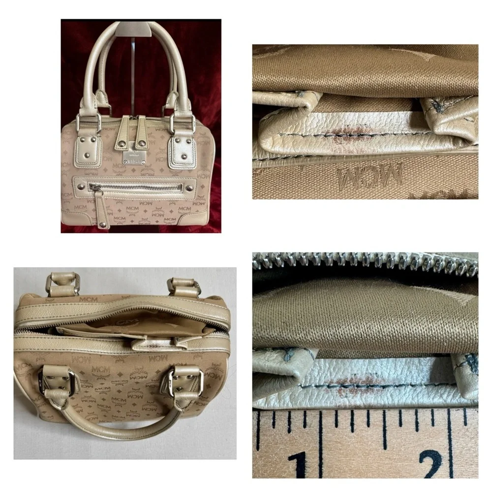 MCM Cream Satchel Bag with detachable tassel